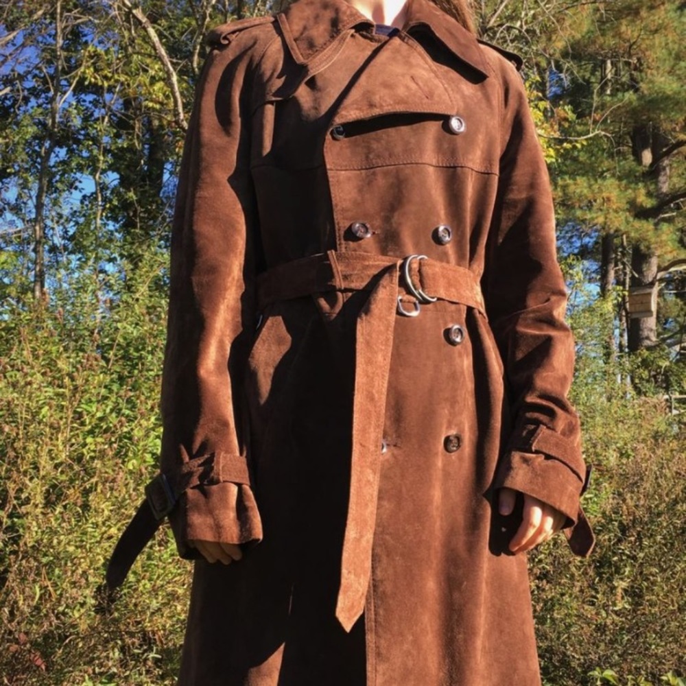 Brown Suede Trench Coat Vintage Saks Fifth Avenue